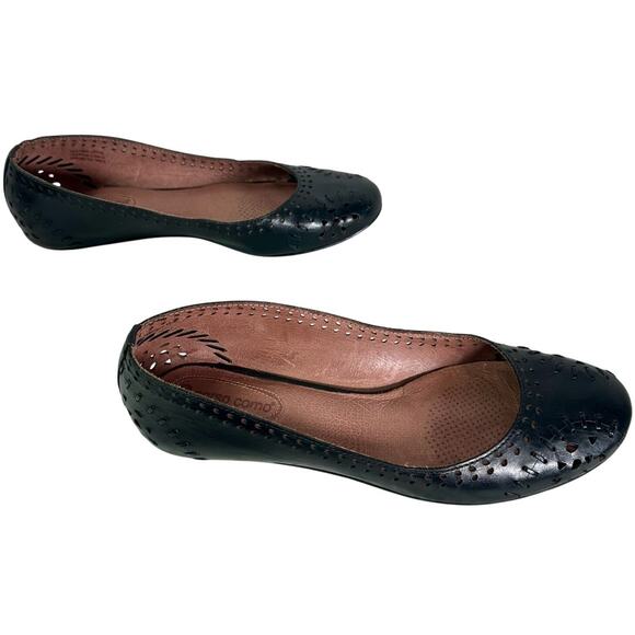 Corso Como Women's 7 Black Laser Cut Leather Stitching Slip On Flats Shoes - Picture 3 of 9